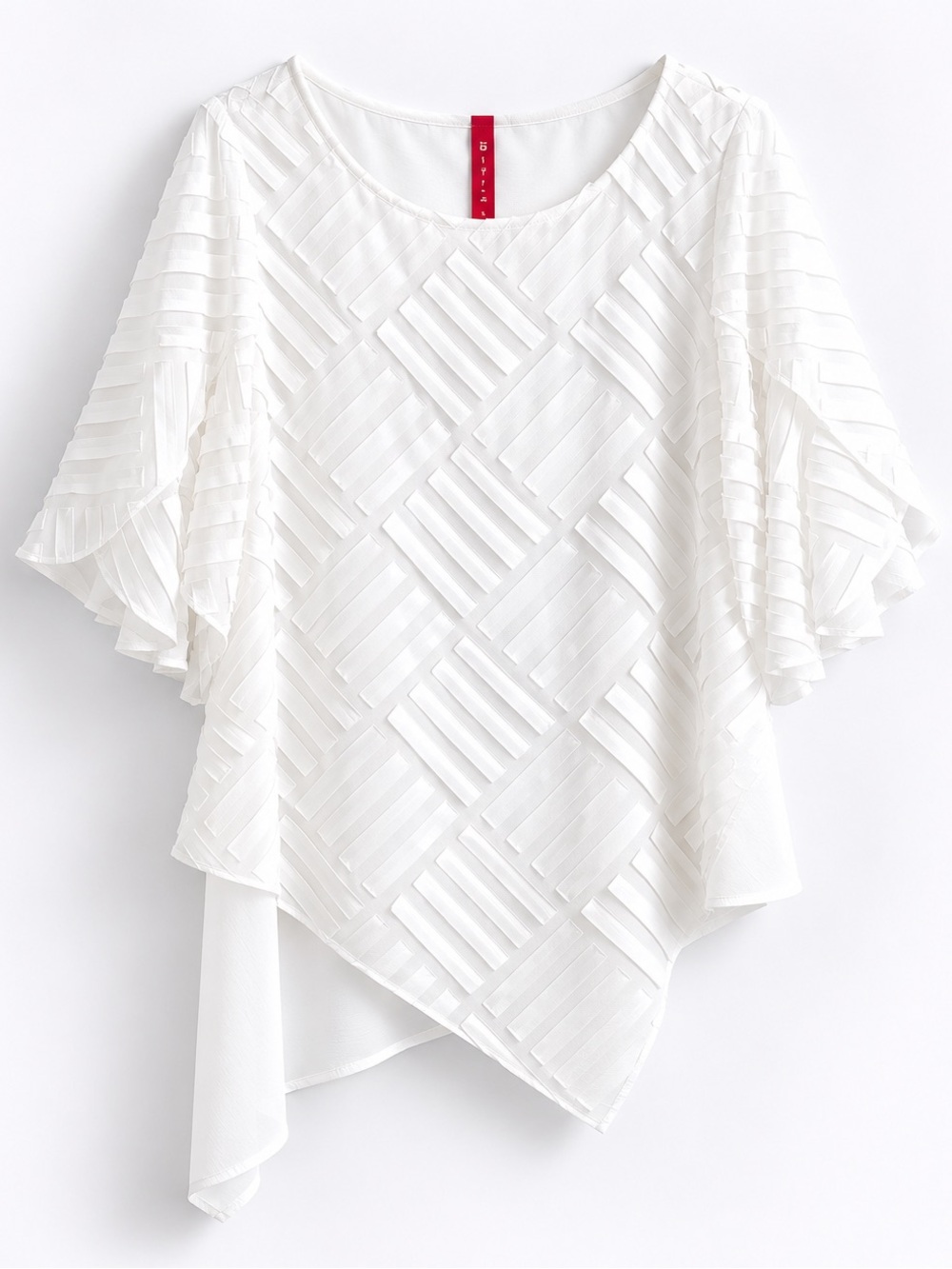 IC Collection by Connie K White Textured Asymmetrical Chiffon Top Sz S - Picture 2 of 3